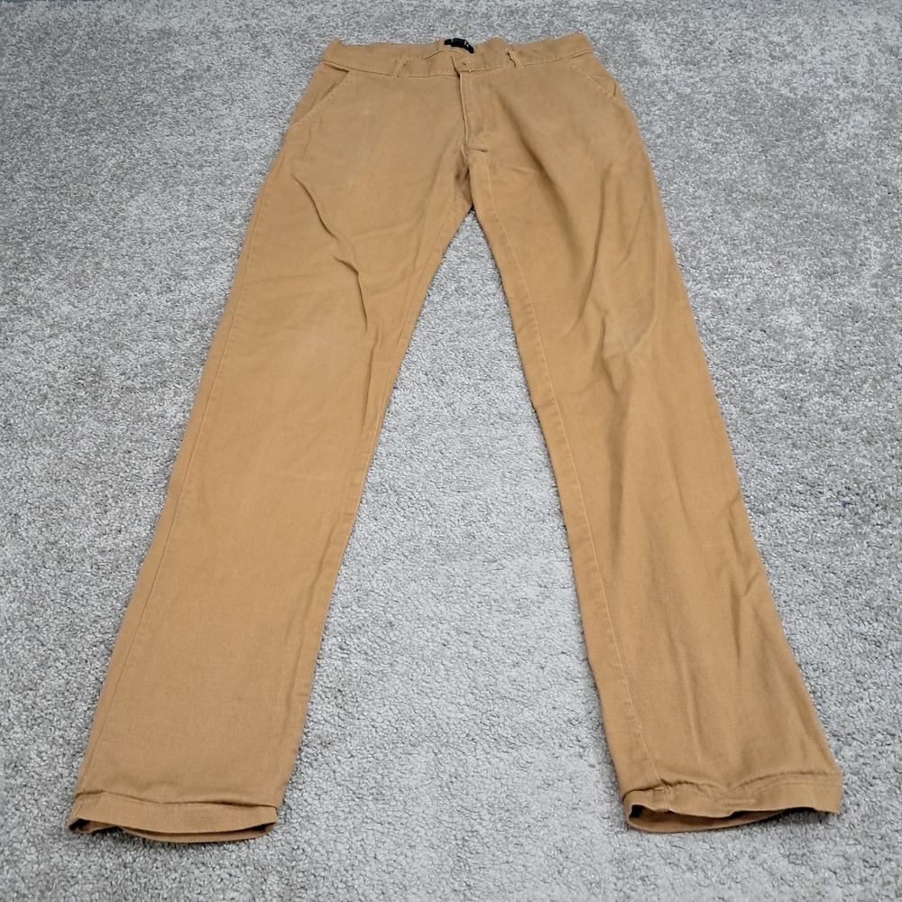 BoohooMAN Mens 30 Cotton Chino Trousers Tan Tobacco Brown Straight Leg Pants